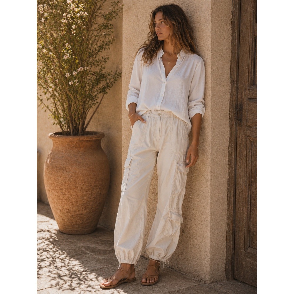 BDG Urban Outfitters Y2K Cargo Pants Beige Cotton Elastic Waist Women Small